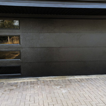 Black, Flush Panel Door with Stacked Windows