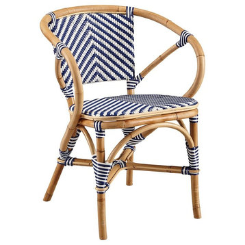 Monaco Modern Bamboo & Wicker Bistro Side Dining Chair, Blue