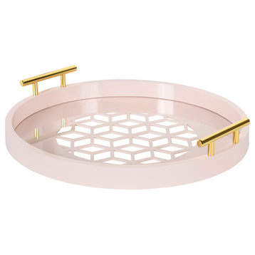 Caspen Round Decorative Tray, Pink 15.5" Diameter