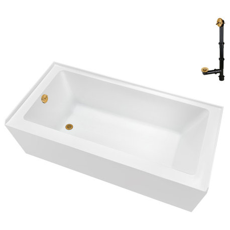 Streamline NAL-5600-BGL 66x32" Acrylic Alcove Bathtub, Drain, Brushed Gold