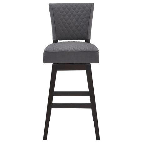 Rin 26" Wood Swivel Counter Stool Tufted, Espresso Finish, Gray Fabric