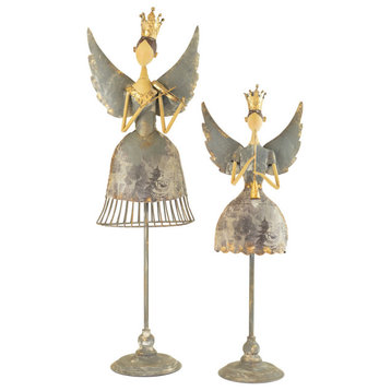 Set of Two Metal Angels Playing Musical Instruments