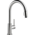 Delta - Delta Trinsic Single Handle Pull-Down Kitchen Faucet, Arctic Stainless - Delta MagnaTite Docking uses a powerful integrated magnet to pull your faucet spray wand precisely into place and hold it there so it stays docked when not in use. Delta faucets with DIAMOND Seal Technology perform like new for life with a patented design which reduces leak points, is less hassle to install and lasts twice as long as the industry standard*. Kitchen faucets with Touch-Clean  Spray Holes  allow you to easily wipe away calcium and lime build-up with the touch of a finger. You can install with confidence, knowing that Delta faucets are backed by our Lifetime Limited Warranty.  *Industry standard is based on ASME A112.18.1 of 500,000 cycles.