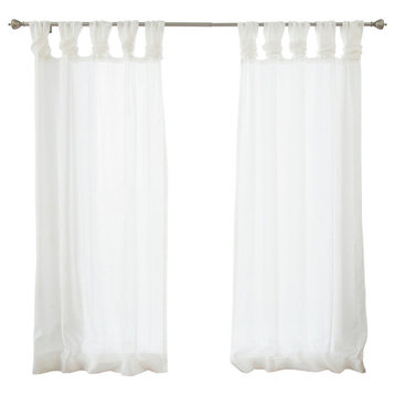 Sheer Faux Linen Twist Tab Curtains, White, 84"
