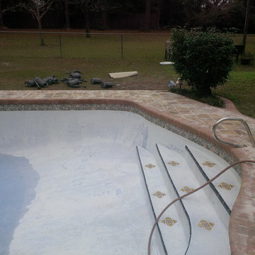 Pool deck and water line tile project