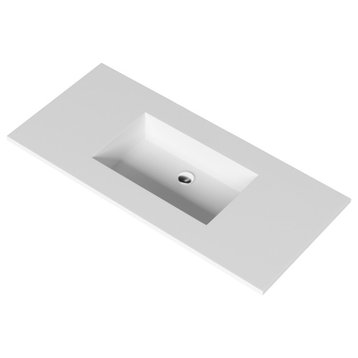 Serenity Solid Surface Bathroom Vanity Top with Sink, White, 48", No Faucet Hole