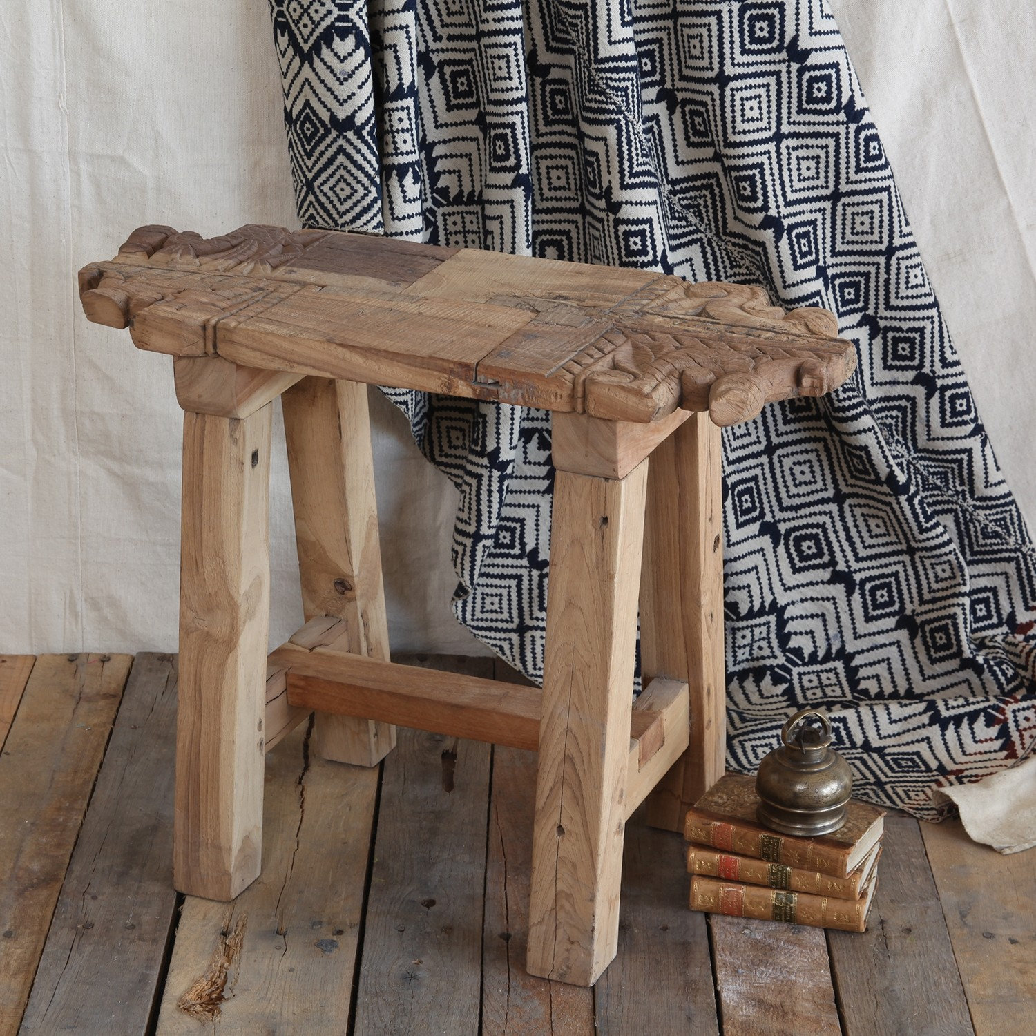 Native Design Stool Luxe Salvaged Wood Tribal Loft Stool, Reclaimed Ethnic Rustic - Rustic ...