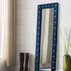 Sorento Full Length Floor Mirror, Crystal Tufted Upholstered Faux Leather, Blue