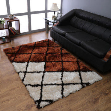 Hand Tufted Shag Polyester Area Rug Geometric Multicolor