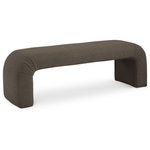 Meridian Furniture - Niagara Boucle Fabric Upholstered Bench, Brown, 52" Wide - Amp up your modern space while enjoying an additional seat where it's needed with this elegantly crafted Niagara boucle fabric bench. Soft, sumptuous brown boucle fabric covers this unusually shaped and eye-grabbing bench, giving a soft feel to the touch and adding to its comfort factor. This contemporary bench is perfect for positioning at the end of your bed for a look that wows, or use it in the entryway for a handy and convenient spot to sit while pulling on boots or taking off your shoes.