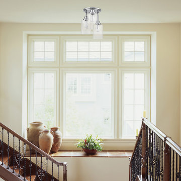 Annecy 3-Light Semi-Flush Mount Ceiling Light, Brushed Steel, Clear Glass Shades