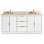 Avanity Corporation - Avanity Austen 49 in. Vanity Combo in White with Silver Trim and Gray Quartz Top - The Austen 73 in. vanity combo is simple yet stunning. The Austen Collection features a minimalist design that pops with color thanks to the refined White finish with matte gold trim and hardware. The vanity combo features a solid wood birch frame, plywood drawer boxes, dovetail joints, a toe kick for convenience, soft-close glides and hinges, crema marfil marble top and dual rectangular undermount sinks. Complete the look with matching mirror, mirror cabinet, and linen tower. A perfect choice for the modern bathroom, Austen feels at home in multiple design settings.
