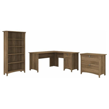 Salinas L Desk with File Cabinet & Bookcase in Reclaimed Pine - Engineered Wood