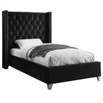 Meridian Furniture - Ames Velvet Bed, Black, Twin - Elegant and eye-catching, the stunning Aiden Bed from Meridian Furniture is the perfect addition to any bedroom. Rich velvet covers the deep tufted design. A beautiful wing bed design is complimented by hand applied chrome nail head details. Strength and beauty is guaranteed with a solid wood frame and stainless steel legs.