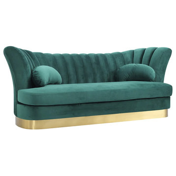 Lynn Modern Green Velvet and Gold Sofa