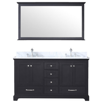 Dukes 60" Espresso Double Vanity, White Carrara Marble Top, Sinks,58" Mirror