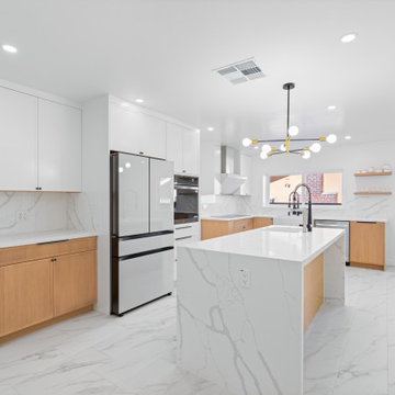 Modern Oak and White Kitchen Remodel with Waterfall Island | The Cabination