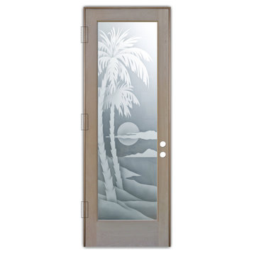 Front Door - Palm Sunset - Alder Clear - 36" x 80" - Knob on Right - Push Open