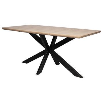 Ravenna Wood 63" Dining Table With Geometric Metal Base, Maple