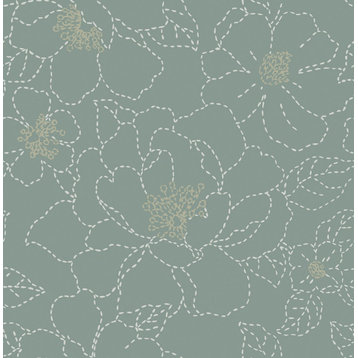 Gardena Sea Green Embroidered Floral Wallpaper Bolt