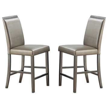 Silver Faux Leather and Wood Counter Height Chairs, Set of 2