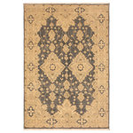 Bareens Designer Rugs - Classic Ziegler Horace Gray Tan Hand-Knotted Wool Rug - 3'10'' x 5'9'' - Enhance the ambiance of your home with this magnificent Persian-influenced Turkish hand-knotted rug made by skilled artisans capable of creating the most exceptional vegetable dyes and hand-spun wool. This exquisite handmade rug is a one-of-a-kind Peshawar Kafkaz, otherwise identified as Chobi, Chobi Peshawar, Oushak, or Ziegler rug. These handmade rugs are crafted in Pakistan utilizing superior-quality wool imported from Australia, New Zealand, and Korea in two types of weaves: the Persian weave and the Mori weave. This rug is meticulously crafted by hand using the finest natural vegetable dyes extracted from local plants. The artisans use a blend of hand-spun local and fine merino wool, resulting in a rug with a compelling texture, higher lanolin content, and longer staple. The artisans occasionally incorporate natural or artificial silk into the pile to enhance specific motifs. The finished product is an awe-inspiring execution of flawless design and an understated palette that exudes elegance.