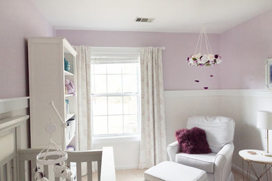 Kids' bedroom - mid-sized transitional girl carpeted kids' bedroom idea in Charleston with purple walls