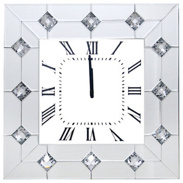 ACME Hessa Square Wall Clock with Faux Rhinestones Inlay Wood Frame in Mirrored