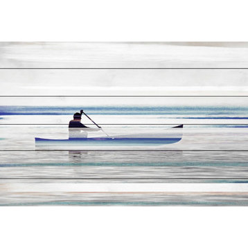 "Canoe on Calm Lake" Print on White Wood, 36"x24"