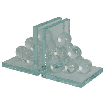 Glass, Set of 2 6" Orb Bookends, Clear