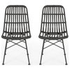Yilia Outdoor Wicker Dining Chairs, Set of 2, Gray, Black