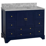 Kitchen Bath Collection - Madison 48" Bathroom Vanity, Royal Blue, Carrara Marble - The Madison: breathtaking form with everyday function.