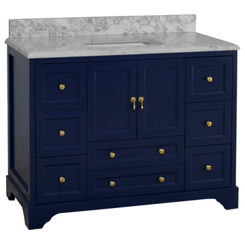 Madison 48" Bathroom Vanity, Royal Blue, Carrara Marble