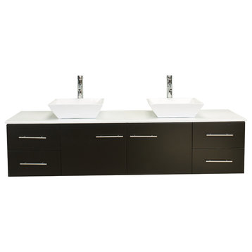 Totti Wave 60 inch Espresso Modern Double Sink  Vanity  Top And Double Sinks