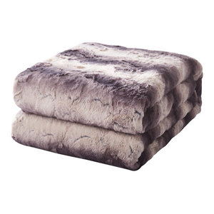 Tache Black Gray Striped Super Soft Elegant Chic Luxury Faux Fur Throw Blanket