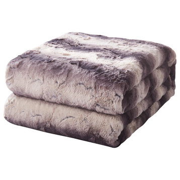 Tache Luxurious Black Striped Faux Fur Throw Blanket, 50"x60"