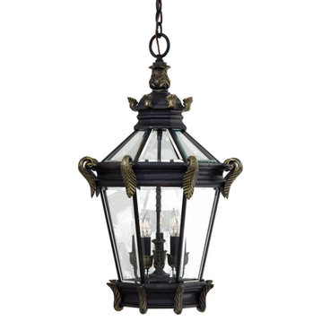 Stratford Hall 5 Light Outdoor Chain Hung Pendant, Heritage-Gold Highlights