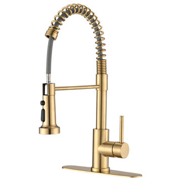 Single Handle Pull-down Kitchen Faucet with Deck Plate Brushd Gold