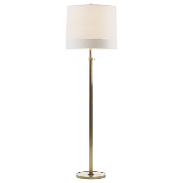 Simple Floor Lamp, 1-Light, Soft Brass, Silk Banded Shade, 80"H