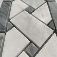 Carrara Venato Marble Basketweave Mosaic Border Dark Gray Dots Honed, 1 sheet