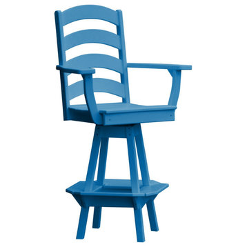 Poly Lumber Ladderback Swivel Bar Chair with Arms, Blue