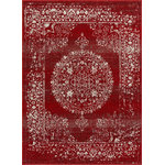 Well Woven - Well Woven Serenity Mora Vintage Medallion Red Area Rug 7'10" x 9'10" SE-40 - The Serenity Collection is an exciting array of trendy geometric patterns and distressed-effect traditional designs, woven in a combination of cool, neutral tones with pops of vibrant color. The extra dense, 0.35" frieze yarn pile is low enough to fit under doors but maintains an exceptionally soft, plush feel. The yarn is stain resistant and doesn't shed or fade over time. Durable and easy to clean, these are perfect for long use in high traffic areas.