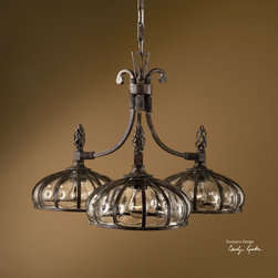 Galeana-Bronze-3-LT-Chandelier-with-Mouth-Blown-Glass-1 - Chandeliers