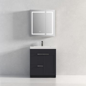 Freestanding Bathroom Vanity With Top Mount Sink, Charcoal, 30'' Acrylic Sink