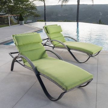 Cannes 2 Piece Aluminum Outdoor Patio Chaise Lounge Chairs, Ginkgo Green