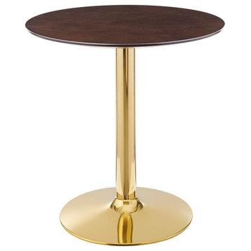 28" Dining Table, Round, Gold Walnut, Metal, Modern Cafe Bistro Hospitality