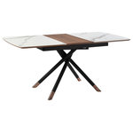 Armen Living - Alora Extendable Dining Table With Light Gray Ceramic, Wood Top and Metal Legs - Incorporate a statement piece to your dining room or kitchen with the Alora Extendable Dining Table from Armen Living. The tabletop features a harmonious combination of light gray ceramic with a walnut finished wood accent in its center. Rounded edges attain a soft silhouette, and the metal cross leg base brings a cool touch with the copper caps. This table can easily extend from 51" to 67" to comfortably seat up to six of your closest friends or family members. From a perfect spot to enjoy your casual meals to a luxe place to host your formal dinners, our dining table remains a versatile and stylish addition to your home. The table is expertly crafted to offer durability and easy maintenance. The Alora extendable dining table is available with a Light Gray Ceramic and Walnut Wood Top with Black Metal Legs.