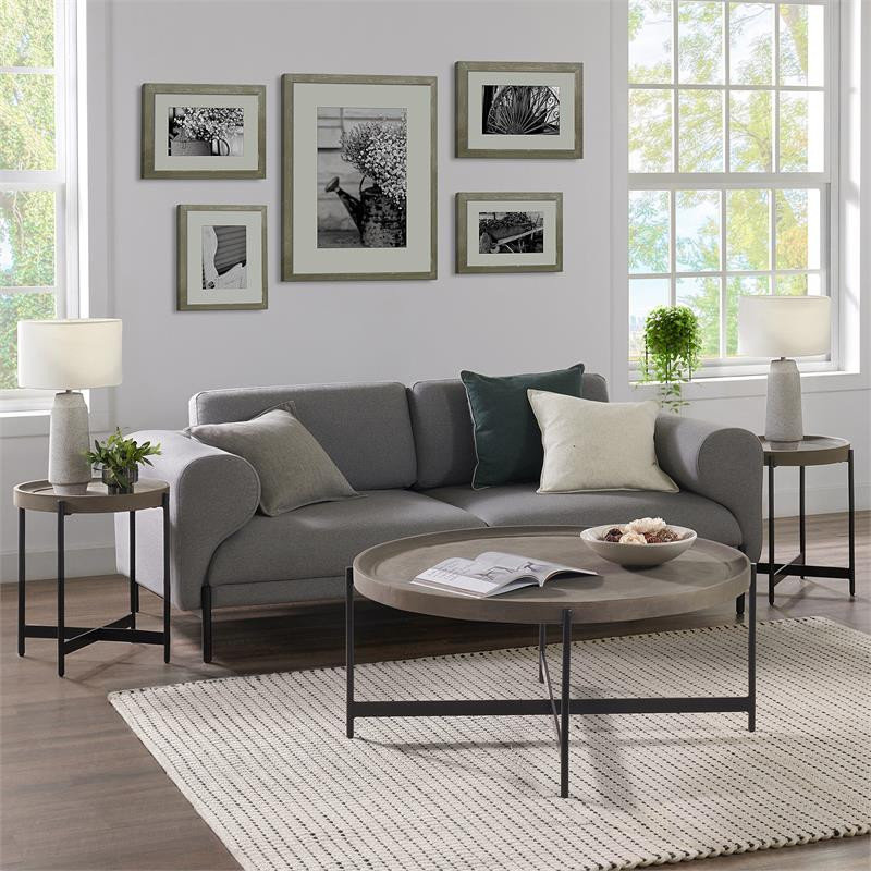 Brookline 20 in Round Wood with Gray Concrete-Coating End Table
