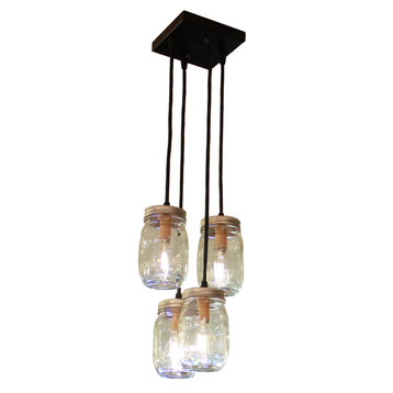 Mason Jar Hanging Light, 4 Light Pendant