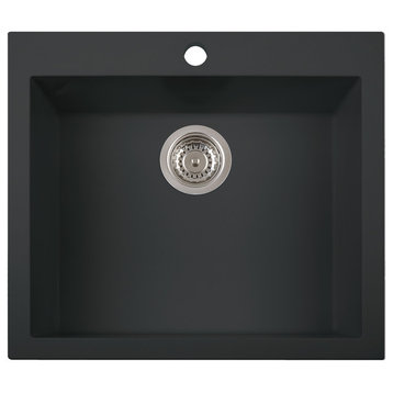 AB2420DI-BLA Black 24" Drop-In Single Bowl Granite Composite Kitchen Sink